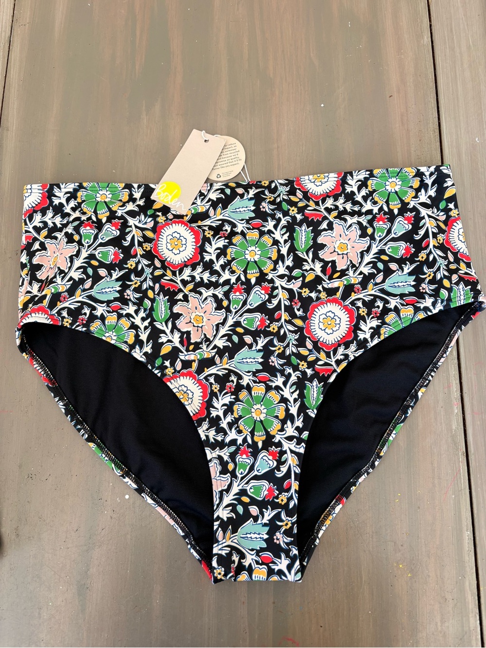 Boden High-Waist Floral Bikini Bottoms - Black Multicolor